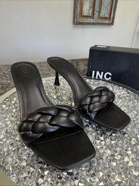INC International Concepts Parker Black Braided Slide Mules NEW 10